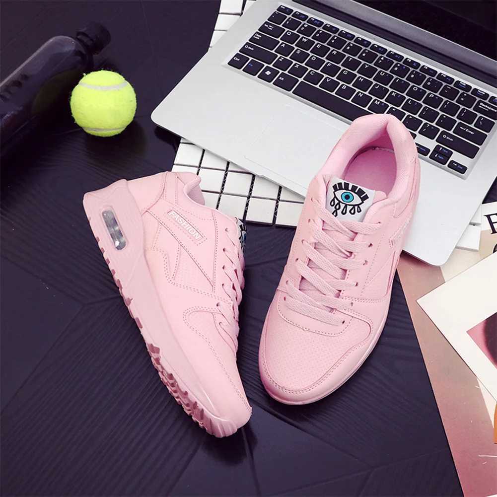 Women Fashion Sneakers Air Cushion Sports Shoes Pu Leather Blue Shoes White Pink Outdoor Walking Jogging Shoes Female Trainers Z250227