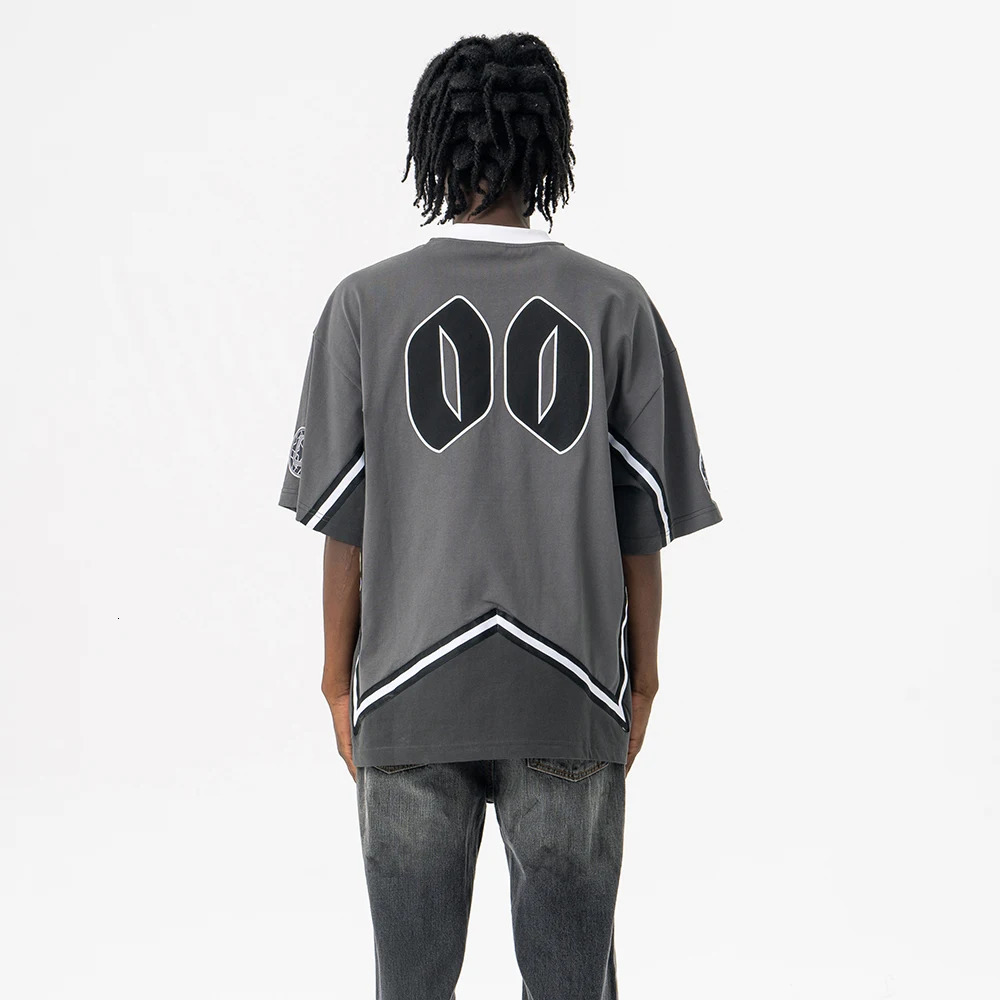 Superway Original Letter Printed T-Shirt Mens Patchwork Cotton Short Sleeves V-Neck Tees High Street American Style Tops 250225