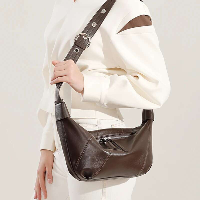 Toptrends 100% Genuine Leather Crescent Moon Shoulder Crossbody Bags For Women 2025 Designer Hobo Purses Ladies Handbags