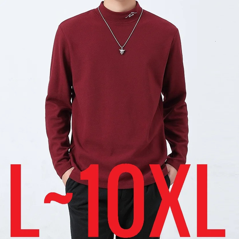 Large mens winter T-shirt half neck wool long sleeved bottom mens inner top 10XL in size 250225