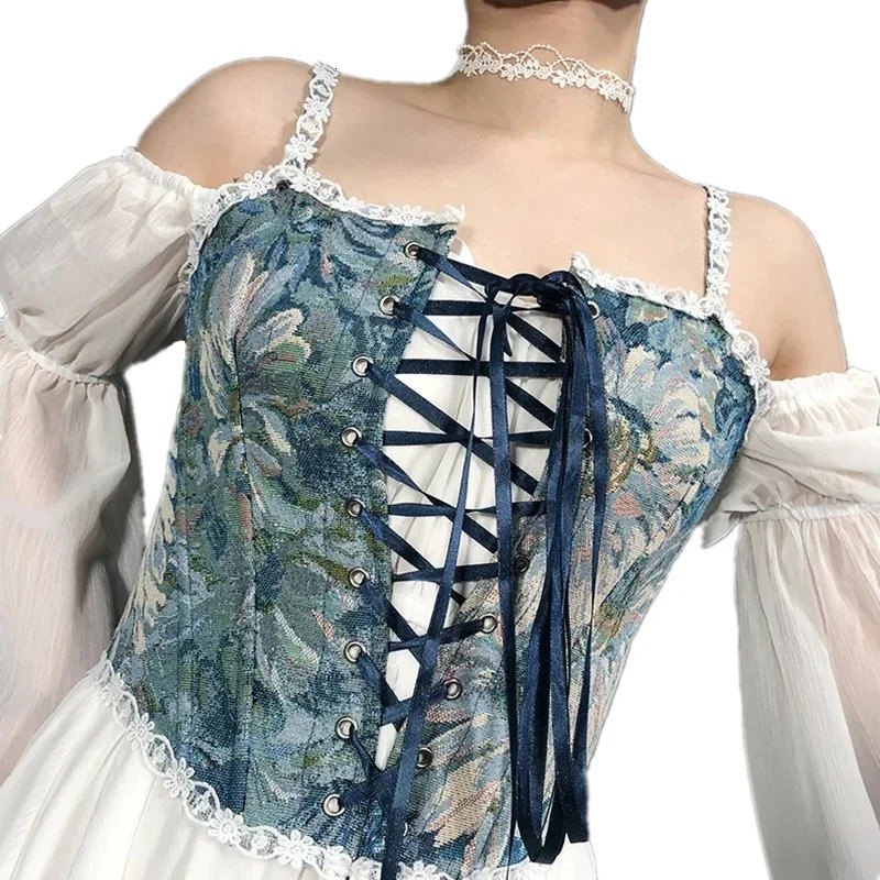 Fashion Lolita Shirt Women Tank Tops Harajuku Vintage y2k Corset Woman Clothing Blouses Sexy Ladies Crop Top Womens 250226