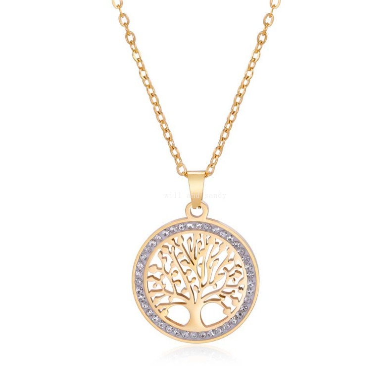 Crystal Tree of Life Necklace Pendant Hexagram Lion Water Drop Non Tarnish Stainless Steel Gold Chain Diamond Necklaces for Women Men Gift Fashion Fin
