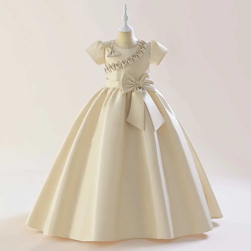 Girl's Dresses Teens Bridesmaid Bow Party Girls Dress Elegant Christmas Gown Short Sleeve Princess Kids Dress for Girl Evening Birthday Dress Y25