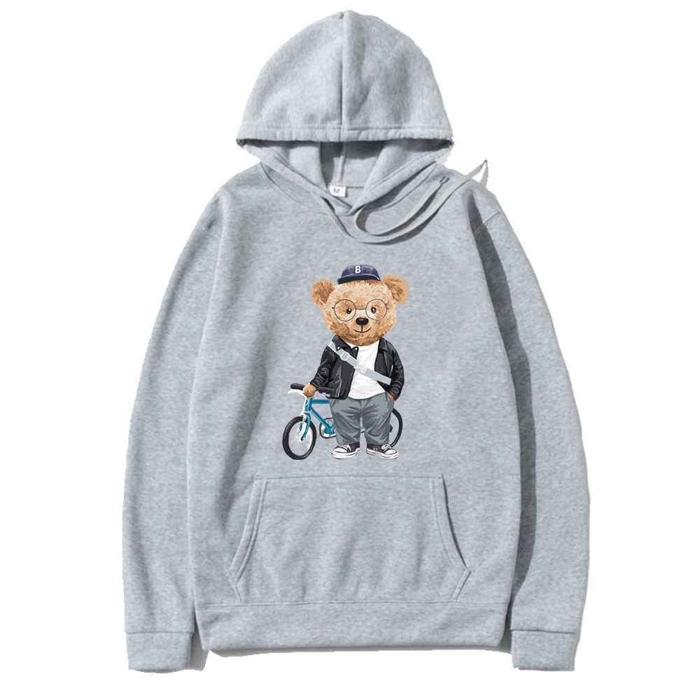 Loose version of wine red hoodie Bear print sweatshirt top Fashion casual long-slved hoodie mens outdoor sportswear brand new X250227