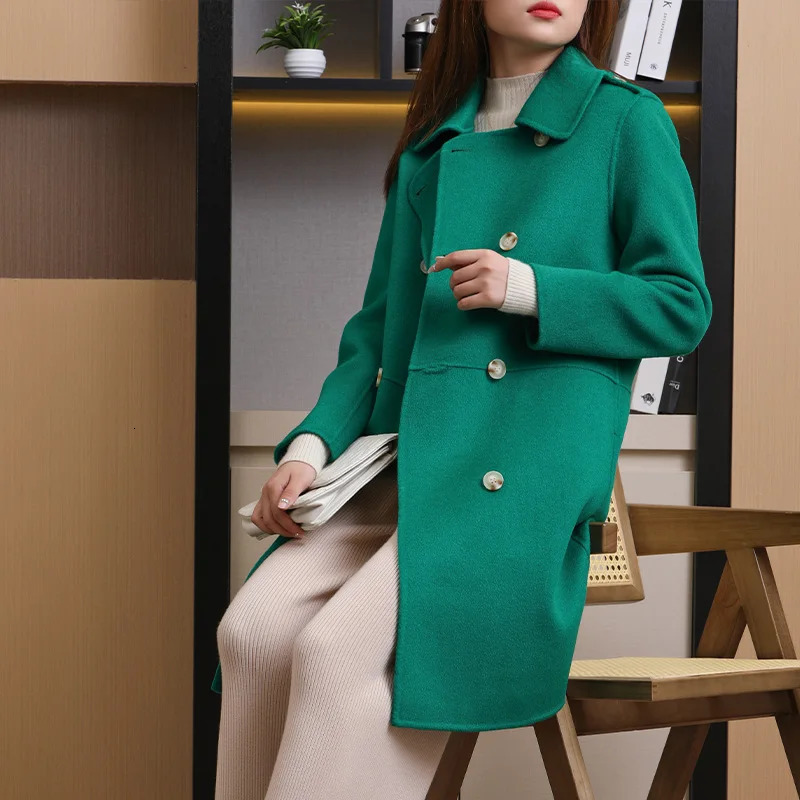 autumn and winter doublesided 100% pure wool coat loose temperature solid color beautiful womens 250227