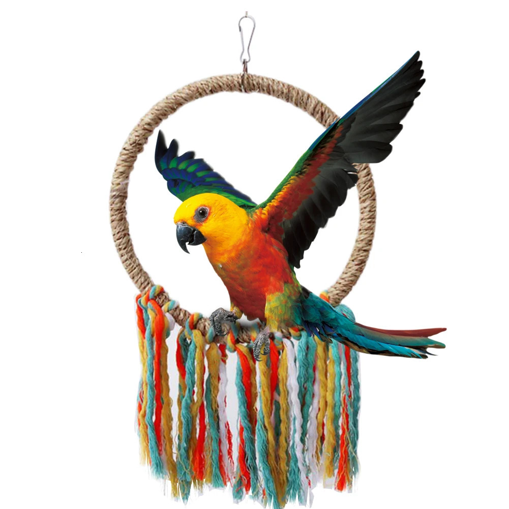 Pet Bird Parrot Toy Cotton Rope Circle Toys Chewing Bite Parrot Perch Hanging Cage Swing Rope Ring Stand Climb Toy Bird Supplies 250226