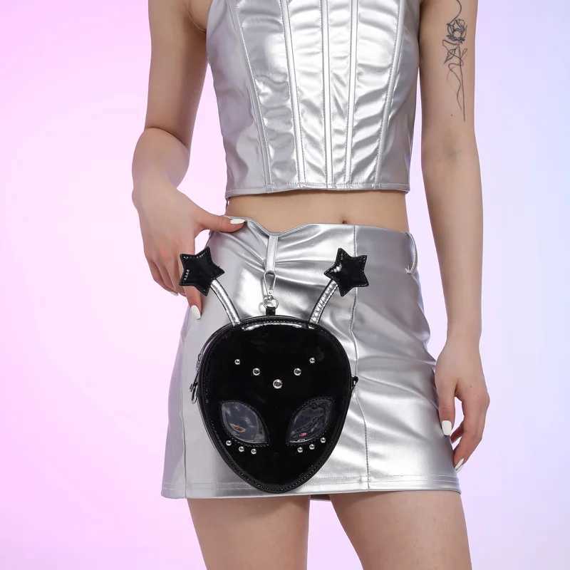 Korean Style Mini Crossbody Bag Alien Design Mini Bag Halloween Ghost Face Creative Fun Bag Versatile Patent Leather HandbagXJ250227