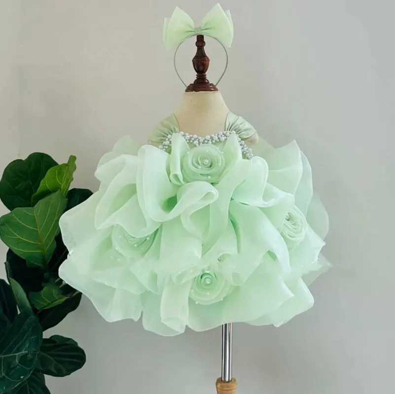 Girl's Dresses High end banquet girls birthday party dress formal first-year Christmas costume floral boys wedding fluffy princess dress Y250227Z