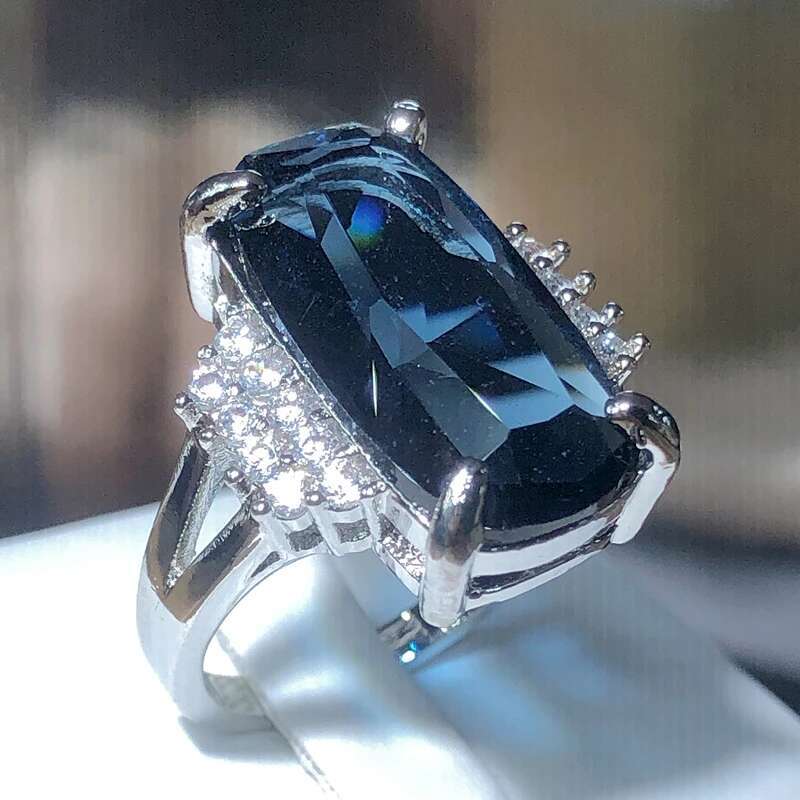 Stamp Exaggerated Atmosphere Dark Blue Zirconia Ring Female New Party Birthday Jewelry Gift Wholesale