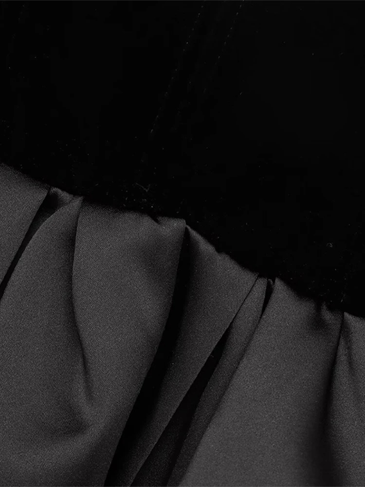 Heart-Shaped Collar Strapless Top Velvet Deep V Sleeveless Slimming Floral Bud Fluffy Hem Blouse Women Solid Color Vest 250226