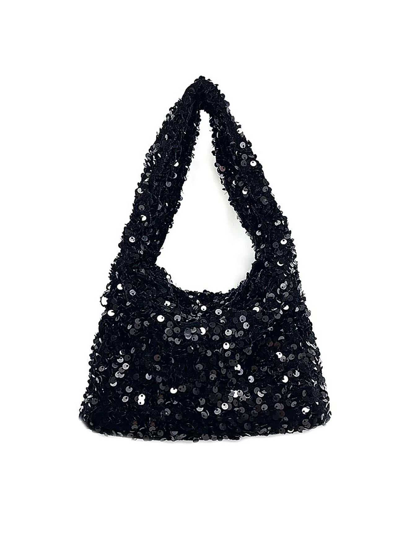Fiable blingbling handbag 2024 new fi handbag black sequined handbag for women say sequined shoulder armpit bagXJ250227