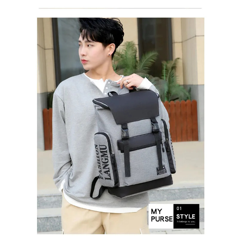 Ship from US Trendy Cool Mens Backpack Flap n with Unique Letters Stylish Student Bag CrossBorder Exclusive 250227FBB