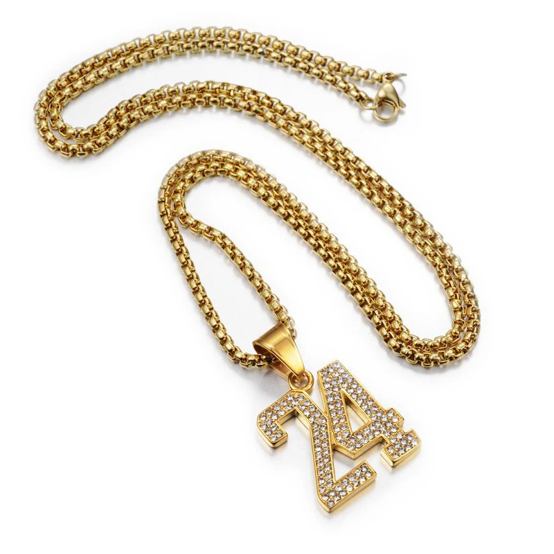 Hip Hop Iced Out Letter 24 Basketball Pendant Necklace For Women Men Gold Color Stainless Steel Chains Hiphop American Jewelry 250227