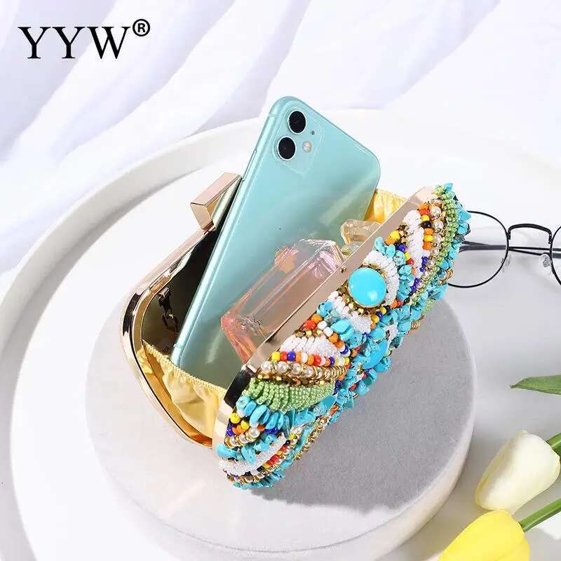 Bohemia Beading Evening Bag Contrast Colors Summer Hand Bags Wedding Bridal Party Clutch Purse Pochette Femme 2021