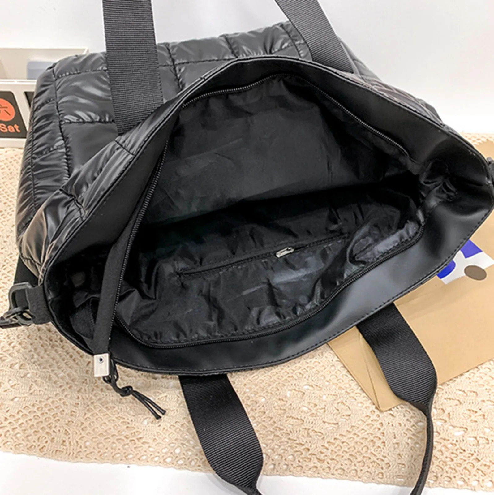Ship from US Canvas Shoulder Bag Womens Bags Solid Color Plaid Quilted Large Capacity Zipper 250227FBB