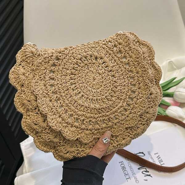 Bohemian style cotton thread woven bag for women 2025 new fashion hollow circular crossbody phone bag beach bag