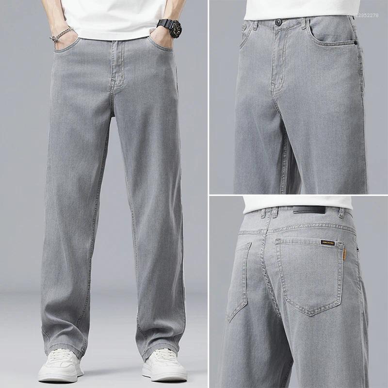 Men's Jeans Summer Lyocell Lightweight Denim Pants Men Super-soft Stretch Loose Straight Jean Mens Classic Fit Gray Trousers Male