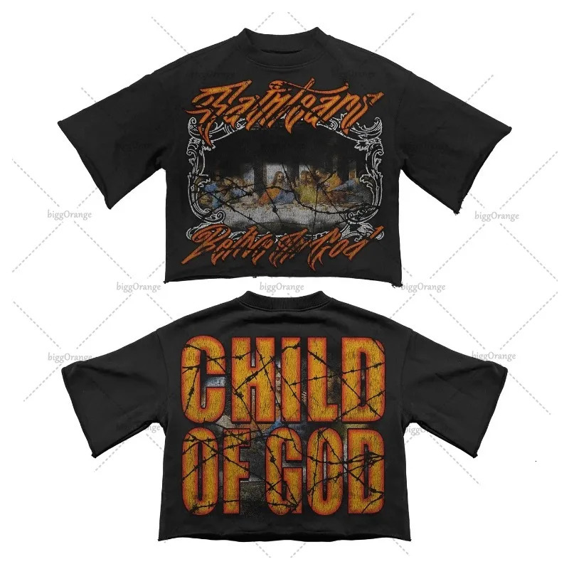 Y2K Gothic Harajuku Streetwear Tops Men Trendy Retro Letter Print Oversized T-shirt Punk Pure Cotton Casual Short Sleeves 250225