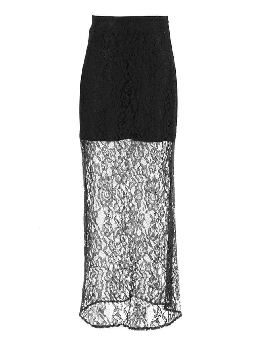 Wolfeel Womens Half Length Skirt Summer Retro Fashionable And Versatile Lace Skirt Slim Fit Sexy Black Stulish Long Skirts 250224
