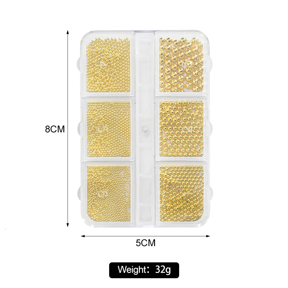6Girdbox Stainless Steel Caviar Beads Nail Art MixedSize Alloy GoldSilver Gun Bead Charms 08m Manicure Micro Ball 250217