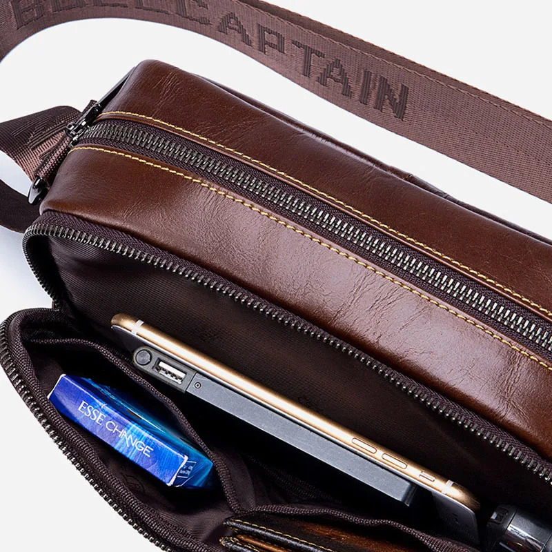 Ship from US Genuine Cowhide Leather Mens Bag Trendy Shoulder Crossbody Bags for Male High Quality Messenger Sling Satchel 250227FBB
