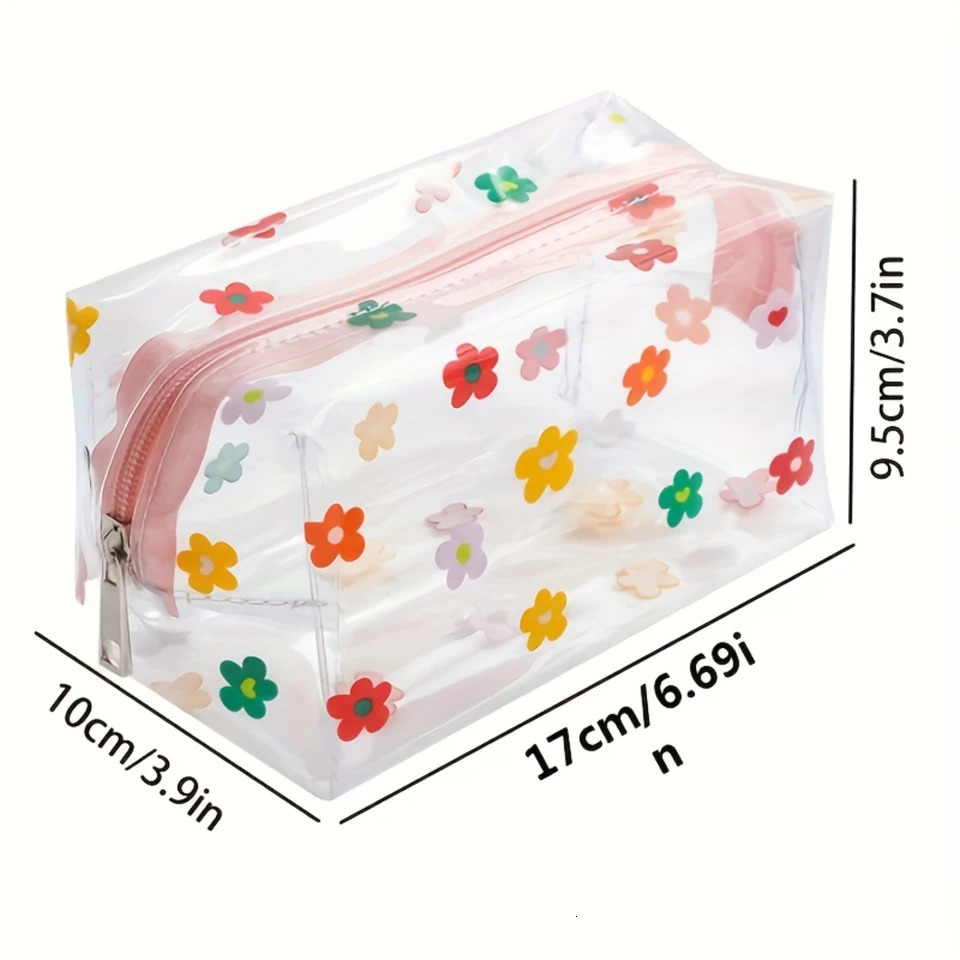 Ship from US Clear Plastic Mini Travel Toiletry Bag Waterproof Allover Print Makeup Pencil for Cosmetics and Toiletries 250227FBB