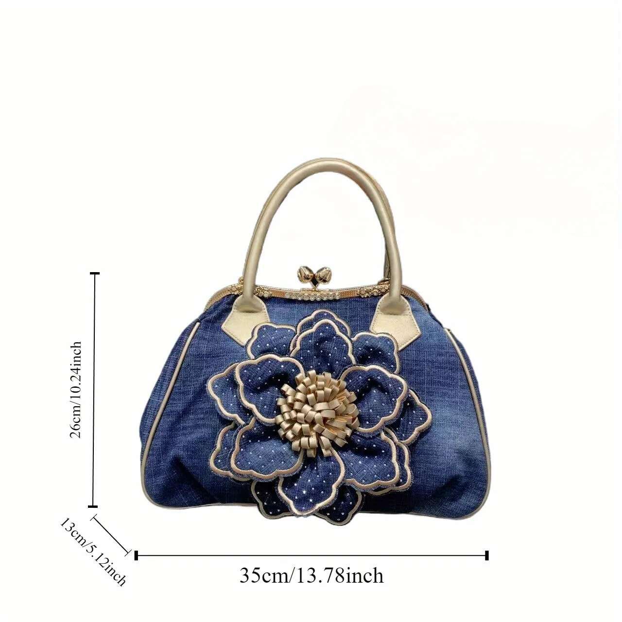 Women's Fashion Denim Three-Dimensional Ral Handbag Dia Elegant Banquet Shoulder Bag
