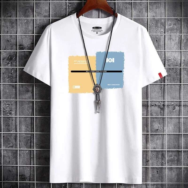 2025 Summer New Versatile Fashion Comfortable Men's Designer T-shirt White Oversized Pattern Retro Leisure Breathable T-shirt Anime