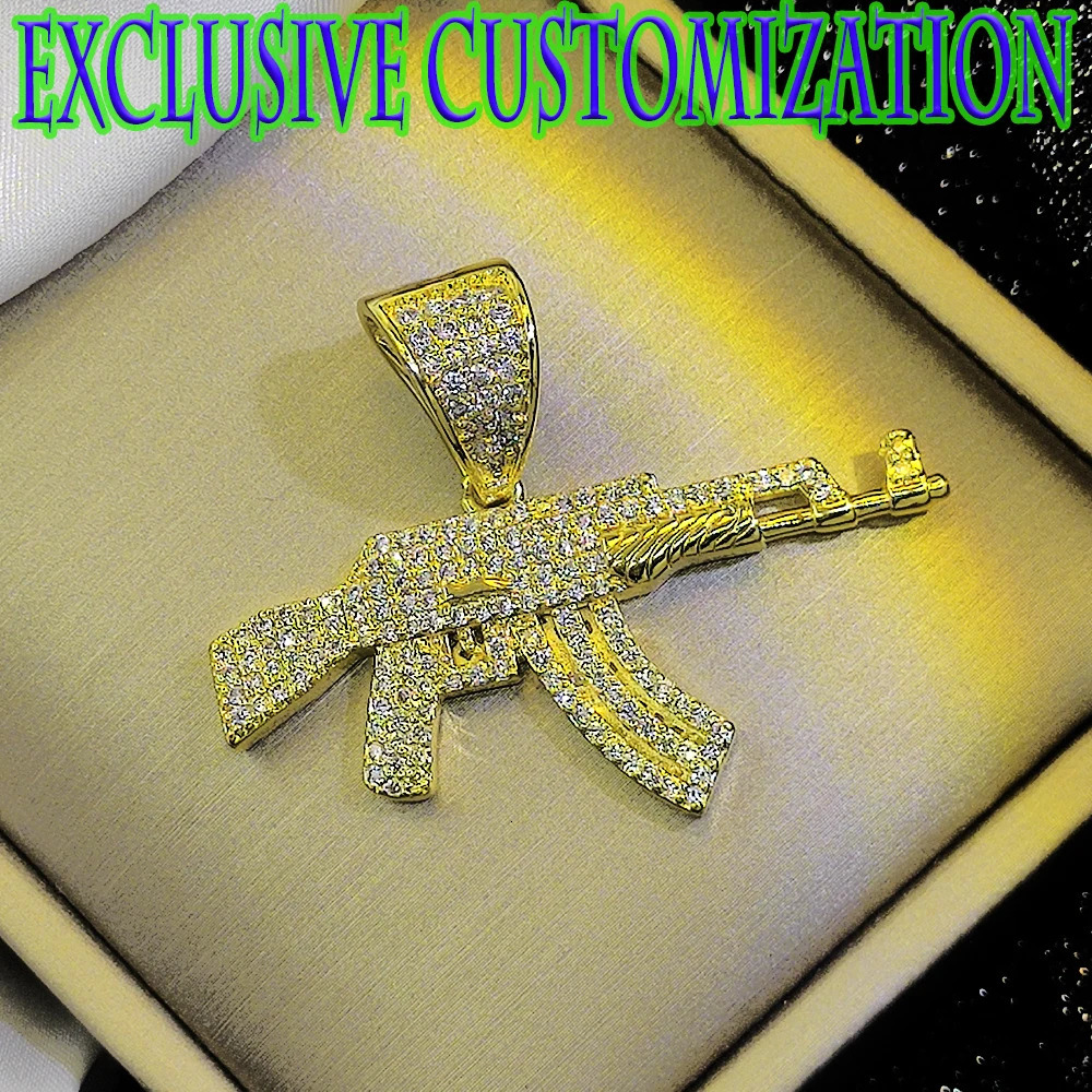 Fashion custom hip-hop necklace with diamond AK-47 gold pendant exquisite gold plating process fashionable decoration 250227
