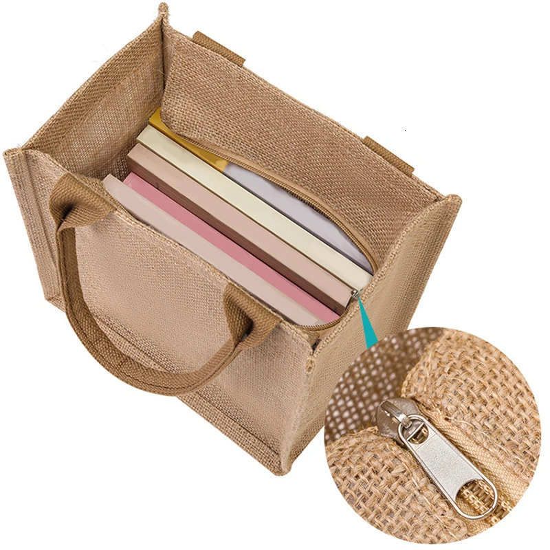Ship from US Womens largecapacity zipper jute bag fashionable versatile handheld shopping mens outing travel hand carry Tote 250227FBB