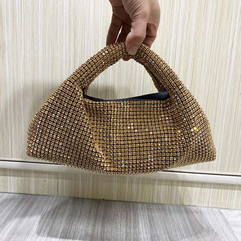 Shiny Rhies Evening Clutch Party Wrist Bags For Women Designer Handbag And Purse 2024 New In Fashion Chain Shoulder