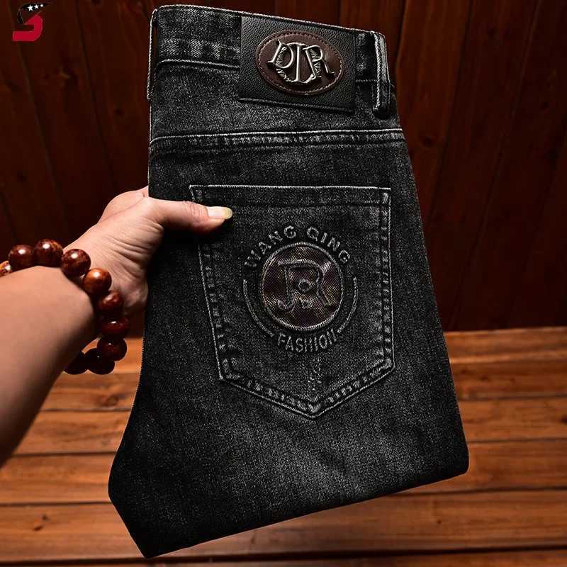 High end trendy jeans for men lightweight luxurious slim fit printed pocket elastic and casual autumn and winter Trouser from China X250227