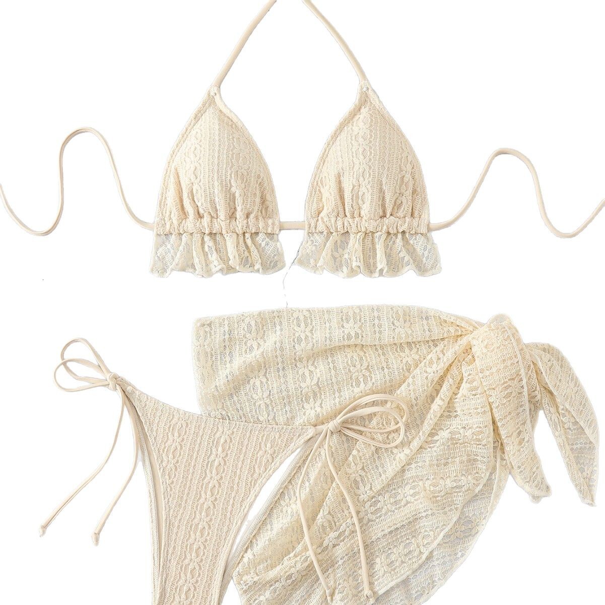 2025 Bikini New Splicing Advanced Sensual Lace up Hot Spring Swimsuit Women's 3-Piece Set swimwear