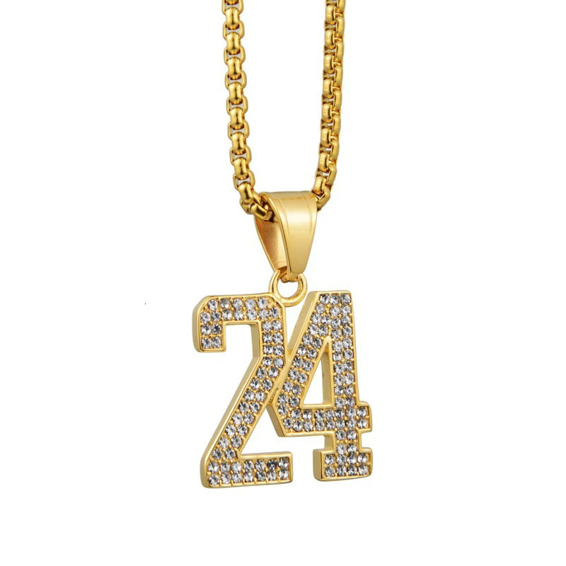 Hip Hop Iced Out Letter 24 Basketball Pendant Necklace For Women Men Gold Color Stainless Steel Chains Hiphop American Jewelry 250227