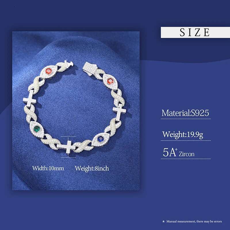 New Cross Infinity Symbol Evil Eye Charm Cuban Bracelet Cubic Zirconia Chain For Women Men Iced Out Hip Hop Party Jewelry