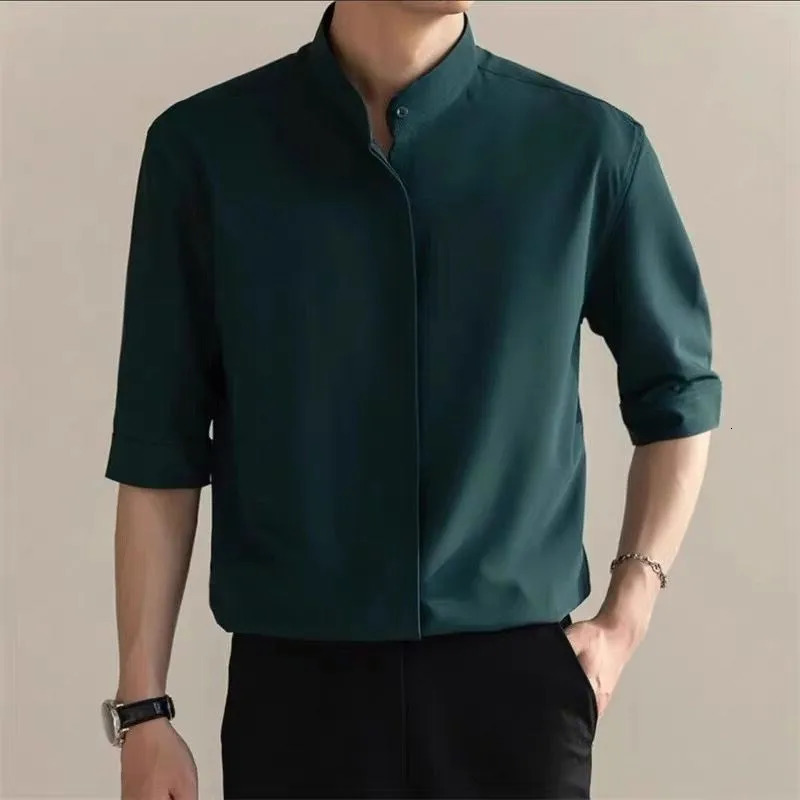 Mens stand up collar floral shirt with retro casual buttons and half sleeves mens solid color y clothing 250226