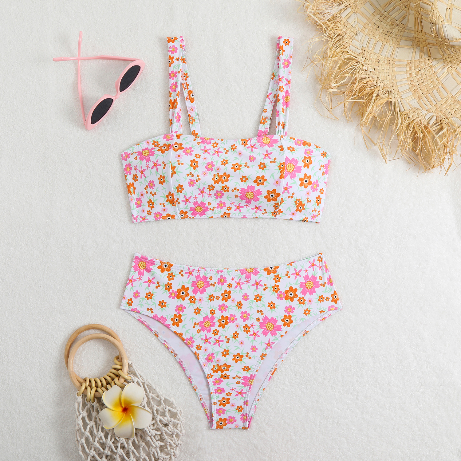 2025 new split women's floral small fresh high elasticity durable swimsuit for hot springs designer bikini