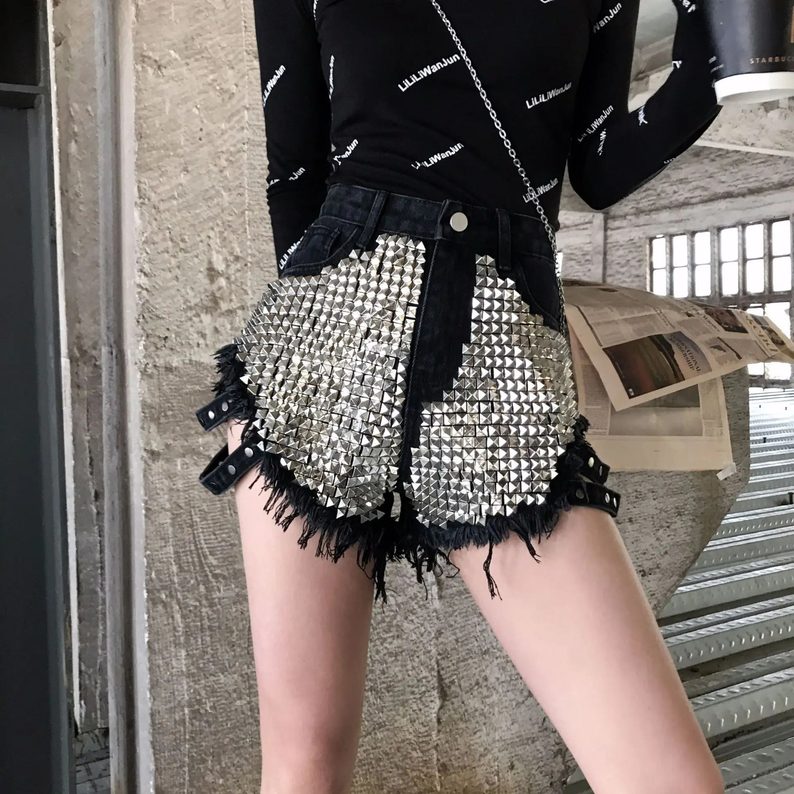 Summer Side Spike Women Denim Shorts Fashion Loose Holes High Waist Jeans High Street Wide Legs Thin Shorts Women Trousers 250225