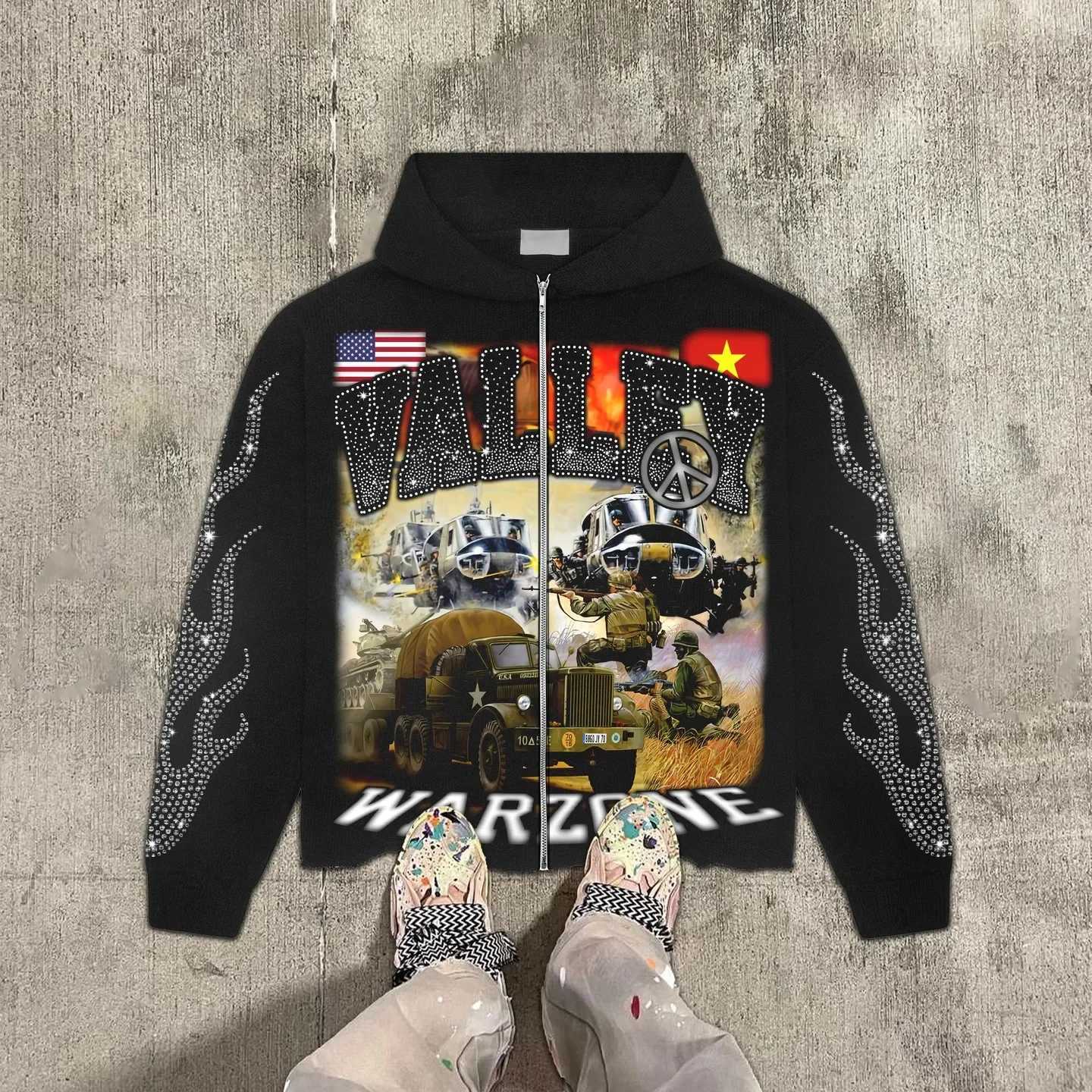 Y2k Vintage War Graphic Print Hoodies Women Tops Sweatshirt goth Oversized zip up Hoodie Mens Clothes Gothic grunge Strtwear X250227
