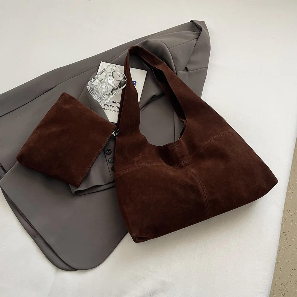 Ship from US Women Faux Suede Tote Bag Fashion Casual Shoulder Large Capacity Trendy Carrying Retro Handbag Shopper Crossbody Bags 250227FBB