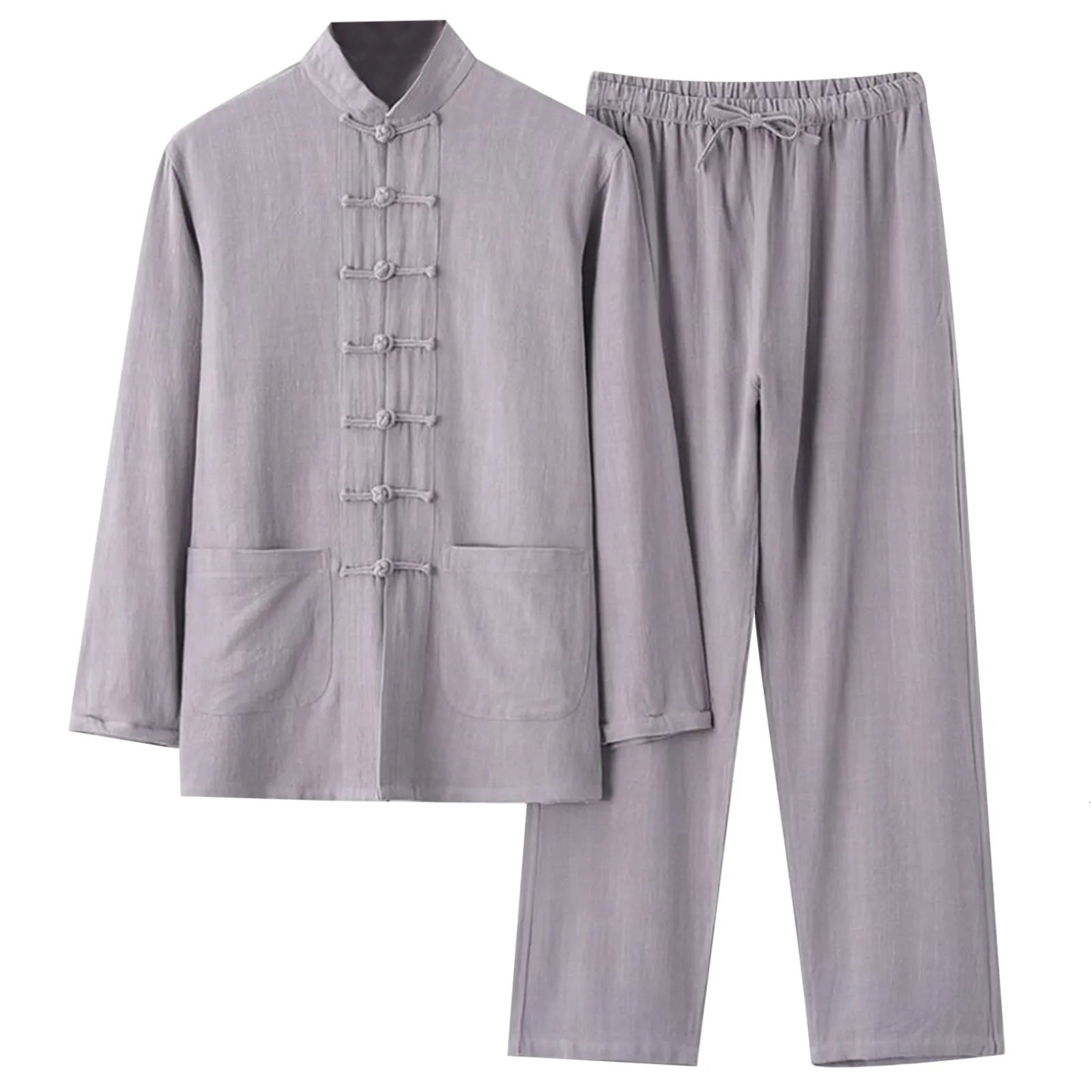 Linen 2 Piece Clothing Shirt Casual Long Sleeved Pants Set Wool Mens Suits Big And Tall