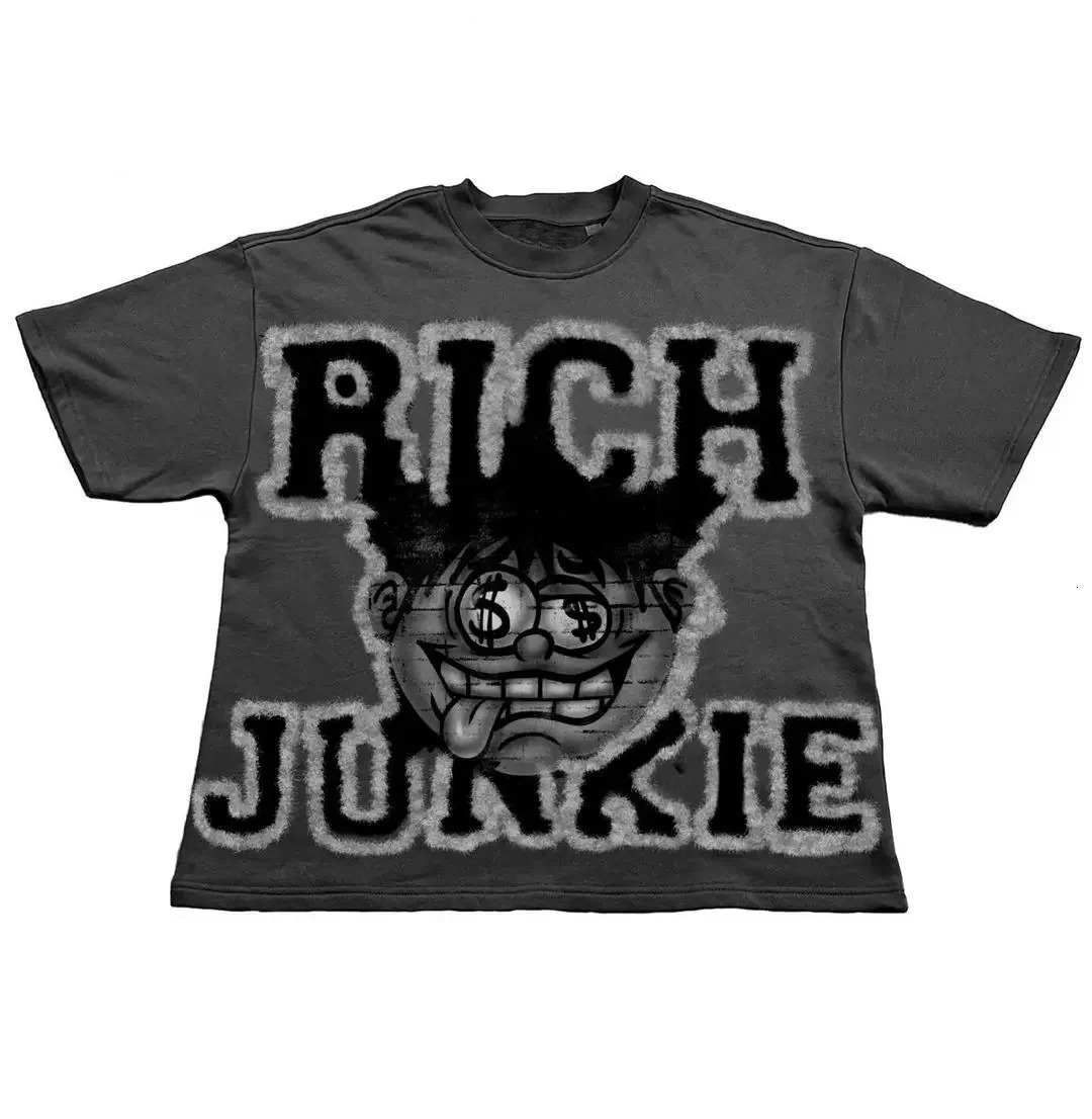 Summer Street Trend Harajuku HipHop Short Sleeve Graphic T ShirtsAmerican Gothic Dark Y2K English Graffiti Print Tshirt Mens 250226