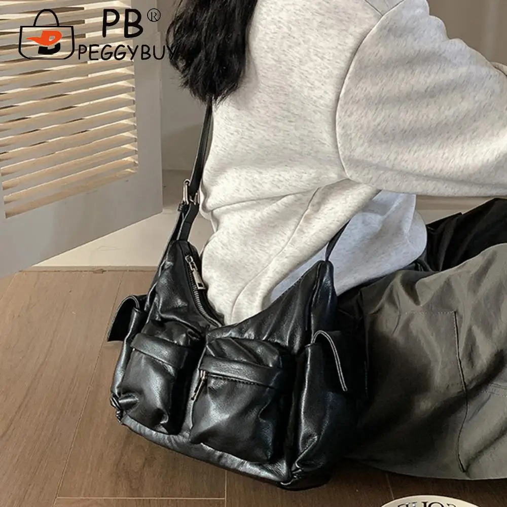 Ship from US Women MultiPocket Handbag Fashion Vintage Tote Casual Soft Leather Shoulder Bag Retro Messager Trend 250227FBB