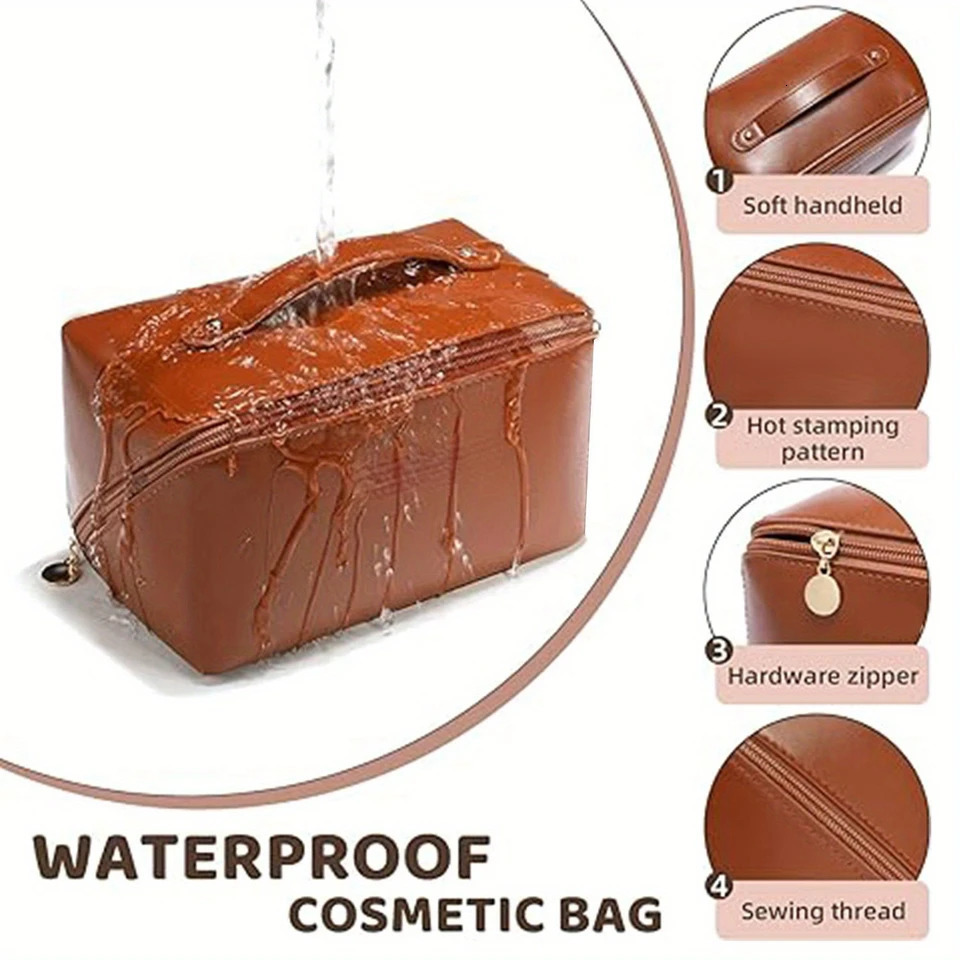 Ship from US 1pc Large Portable Capacity Cosmetic Bag For Women MakeupTravel PU Leather Skincare Toiletry BagMakeup Organizer 250227FBB