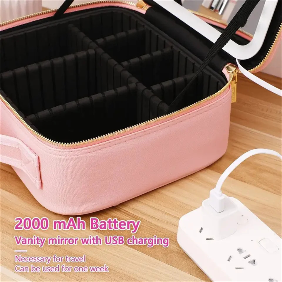 Ship from US Travel Makeup Bag With LED Lighted Make Up Case Mirror 3 Color Setting Cosmetic Box Organizer Vanity For Women 250227FBB