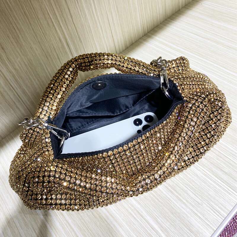 Shiny Rhies Evening Clutch Party Wrist Bags For Women Designer Handbag And Purse 2024 New In Fashion Chain Shoulder