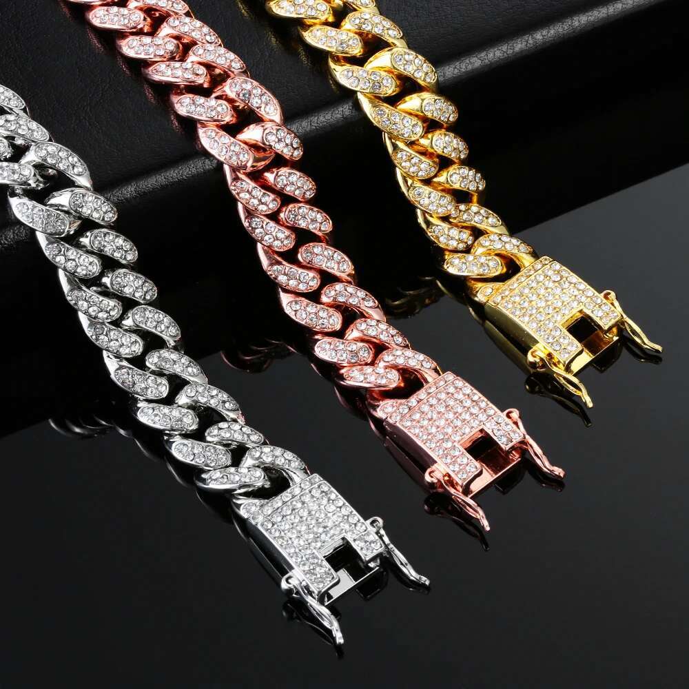 10mmFashion Rhie bracelet necklace female male Hiphop Cuba K bracelet necklace simple design gold Si Er color jewelry gift.