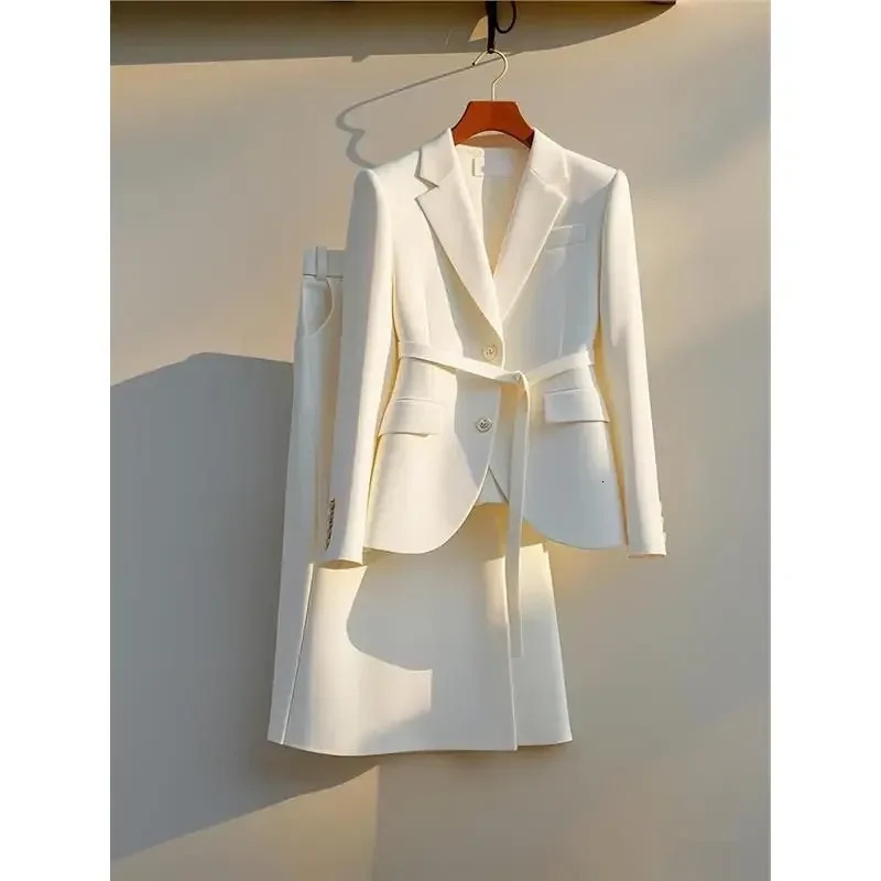 UNXX Autumn Beige Two Pieces Set Chinese Style Pink Office Temperament Short Blazer Tops High Waist Wide Legs Pant Suit Women 250226