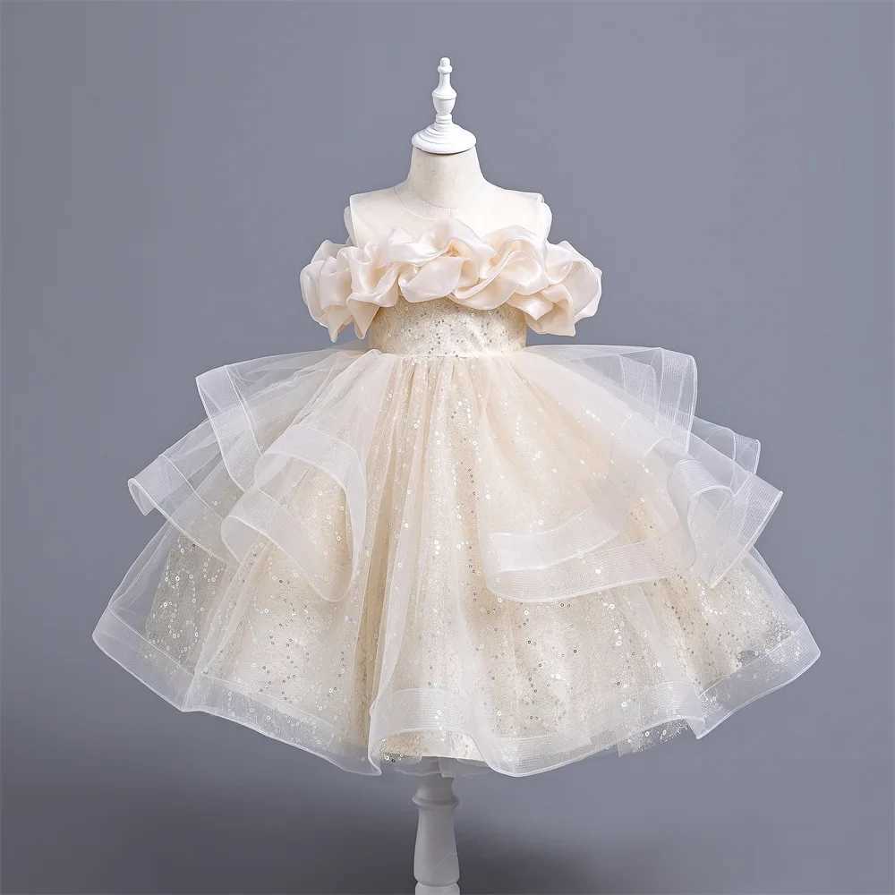 Girl's Dresses New childrens dress elegant and fashionable princess sequin fluffy tight performance dress for girls Goz tight ball dress frog Y25