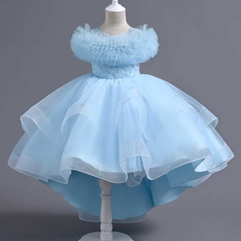 Girl's Dresses Girls Summer New Glitter Mesh Sleeveless Tail Evening Dress Wedding Birthday Party Fashionable Sweet Fluffy Skirt Y250227Q25H
